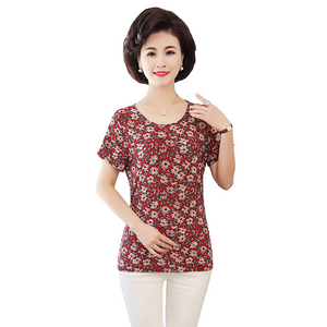 Women's Slim Fit  Short Sleeve Tunic Tops summer floral print Casual Blouse