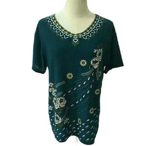 Women's Casual V-neck Short Sleeve  solid colors classic pattern Blouse