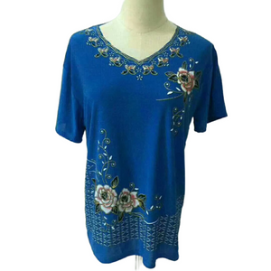 Women's Casual V-neck Short Sleeve  solid colors classic pattern Blouse