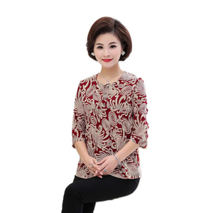 Summer women's crewneck three quarters sleeve  loos fit Blouses floral print tops