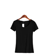 Load image into Gallery viewer, Women&#39;s summer solid colors scoop neck short sleeve Modal blouses T-shirt
