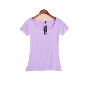 Women's summer solid colors scoop neck short sleeve Modal blouses T-shirt