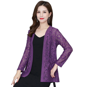 Cárdigan de encaje para mujer Floral Crochet Sheer Cover Ups Frente abierto