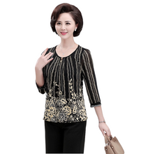 Load image into Gallery viewer, Women‘s Scoop neck three quarter slim fit tops mesh lace blouse
