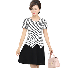 Load image into Gallery viewer, Women&#39;s crewneck short sleeve stripe top black skirts dresses
