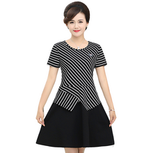 Load image into Gallery viewer, Women&#39;s crewneck short sleeve stripe top black skirts dresses
