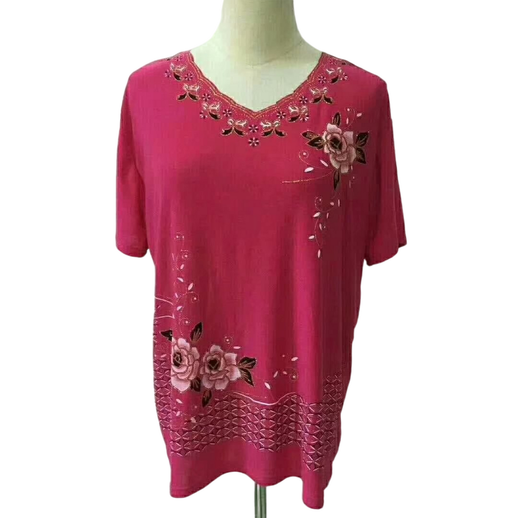 Women's Casual V-neck Short Sleeve  solid colors classic pattern Blouse