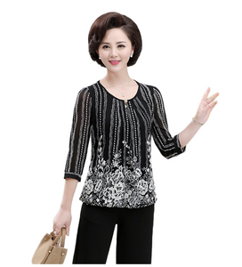 Women‘s Scoop neck three quarter slim fit tops mesh lace blouse