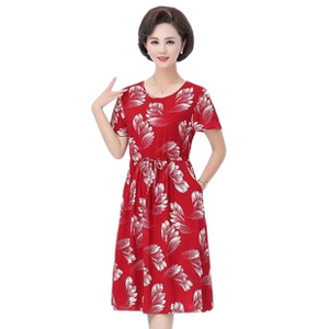 Women's Crewneck short sleeve floral print loose fit dresses with pocket