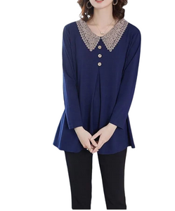 Women's V- lapel collar long sleeve loose fit solid colors tops causal Chest Pleats blouses