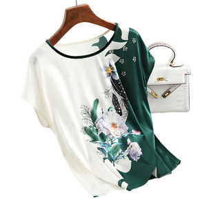 Women's Crewneck  Short Sleeve Tunic Tops summer floral print Casual Blouse