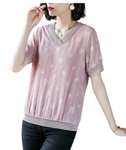 Load image into Gallery viewer, Women&#39;s Solid colors V-neck short sleeve lace edge summer blouses
