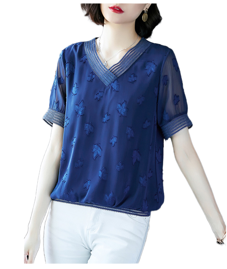 Women's Solid colors V-neck short sleeve lace edge summer blouses