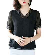 Load image into Gallery viewer, Women&#39;s Solid colors V-neck short sleeve lace edge summer blouses
