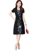 Load image into Gallery viewer, Fake two short-sleeved dresses, slim-fit printing plus size skirt， Korean version
