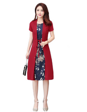 Load image into Gallery viewer, Fake two short-sleeved dresses, slim-fit printing plus size skirt， Korean version
