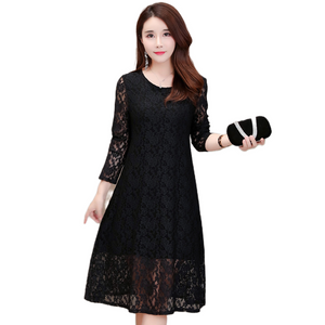 Women's  elegant  Crewneck long sleeve lace dress,