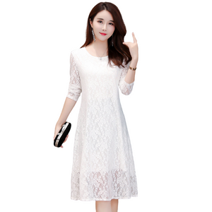 Women's  elegant  Crewneck long sleeve lace dress,