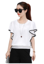 Load image into Gallery viewer, Women&#39;s crewneck Batwing Ruffle Pleats Sleeve white Chiffon Blouses Casual tops .
