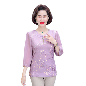 Summer chiffon round neck seven-point sleeve printed blouse