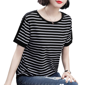 Women's Summer stripe crewneck short sleeve T-shirt causal blouses