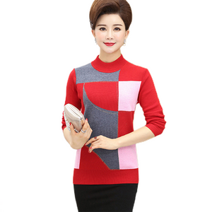 Women's long sleeve mock neck   stylish Geometry sweater knitted casual slim pullover tops