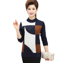 Load image into Gallery viewer, Women&#39;s long sleeve mock neck   stylish Geometry sweater knitted casual slim pullover tops
