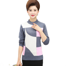 Load image into Gallery viewer, Women&#39;s long sleeve mock neck   stylish Geometry sweater knitted casual slim pullover tops
