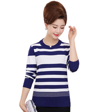 Load image into Gallery viewer, Women&#39;s lightweight long sleeve crewneck striped sweater knitted slim pullover tops
