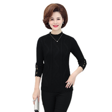 Load image into Gallery viewer, Women&#39;s long sleeve cable ruffle slim sweater knitted warm button hem &amp; cuff pullover tops
