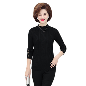 Women's long sleeve cable ruffle slim sweater knitted warm button hem & cuff pullover tops