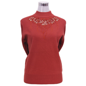 Women's lightweight long sleeve mock-neck sweaters, knitted  Pullover with hollow-carved design