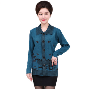 Women's lapel open front button down  Cardigan knitted lotus leaf jacket with pockets