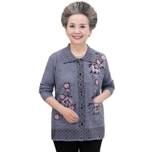 Women‘s  lapel open front floral cardigan knitted casual loose fit sweater coat