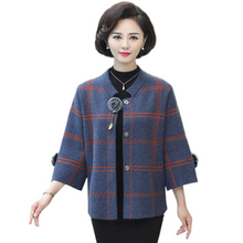 Load image into Gallery viewer, Women&#39;s elegant 3/4 sleeve crewneck open front plaid cardigan knitted loose fit casual sweater
