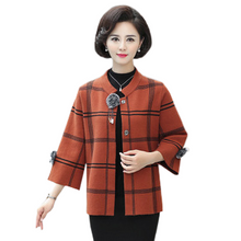 Load image into Gallery viewer, Women&#39;s elegant 3/4 sleeve crewneck open front plaid cardigan knitted loose fit casual sweater
