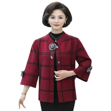 Load image into Gallery viewer, Women&#39;s elegant 3/4 sleeve crewneck open front plaid cardigan knitted loose fit casual sweater
