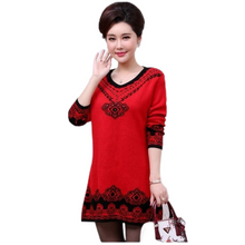 Load image into Gallery viewer, Women&#39;s Thickening V-neck fashion floral flared  knitted dress long Sweater
