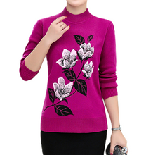 Load image into Gallery viewer, Women&#39;s  mock neck  Rose pattern sweater knitted casual slim pullover
