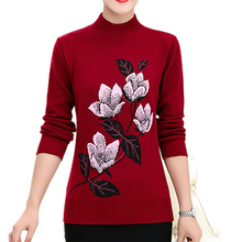 Load image into Gallery viewer, Women&#39;s  mock neck  Rose pattern sweater knitted casual slim pullover
