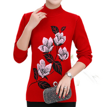 Load image into Gallery viewer, Women&#39;s  mock neck  Rose pattern sweater knitted casual slim pullover
