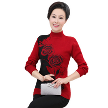 Load image into Gallery viewer, Women&#39;s  mock neck  Rose pattern sweater knitted casual slim pullover
