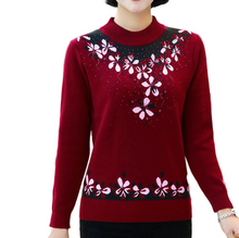 Load image into Gallery viewer, Women&#39;s  mock neck  Rose pattern sweater knitted casual slim pullover
