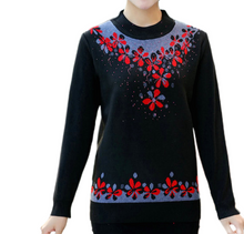 Load image into Gallery viewer, Women&#39;s  mock neck  Rose pattern sweater knitted casual slim pullover
