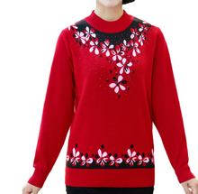 Load image into Gallery viewer, Women&#39;s  mock neck  Rose pattern sweater knitted casual slim pullover
