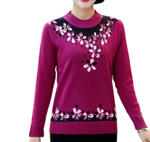 Load image into Gallery viewer, Women&#39;s  mock neck  Rose pattern sweater knitted casual slim pullover
