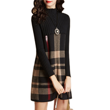 Load image into Gallery viewer, Women&#39;s British style plaid Turtleneck knitted dress long Sweaters
