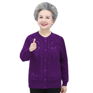 Women‘s  crewneck  Sequins embroidery  knitted cardigan  solid colors sweater