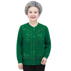 Women‘s  crewneck  Sequins embroidery  knitted cardigan  solid colors sweater