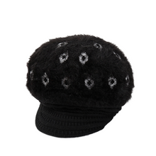 Load image into Gallery viewer, Women&#39;s visor winter warm fuzzy fleece floral Hats, Knitting ear protection caps
